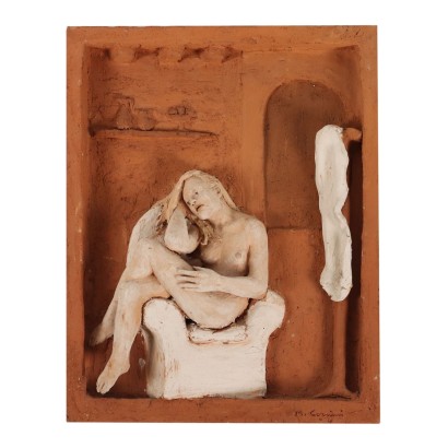 Zeitgenössische Skulptur Marco Cornini Mädchen im Sessel Terrakotta