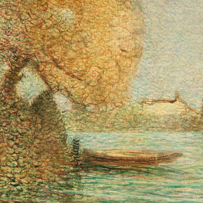 Antikes Gemälde R. Viviani '900 Küstenlandschaft Öl auf Leinwand