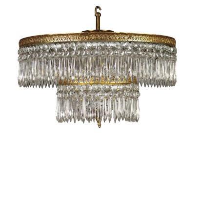 Ancient Ceiling Lamp Empire Style XX Century Gilded Bronze Crystal