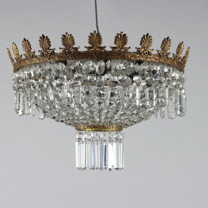 Ancient Ceiling Lamp Empire Style '900 Gilded Bronze Crystal
