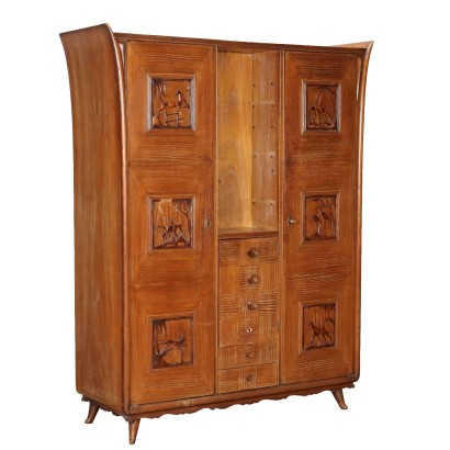 Vintage Cabinet from the 1950s Oak Veneered Wood Inlays