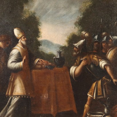 Antikes Gemälde '600 Melchisedek Heißt Abraham Willkommen Öl Malerei