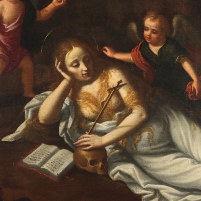 Antikes Gemälde '600-'700 Die Reuigen Magdalena Öl auf Leinwand