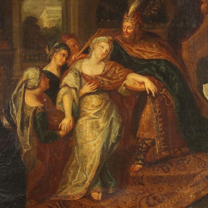 Ancient Painting Late XVIII Century Ester Near Ahasuerus Oil on Canvas
