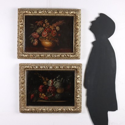 Pair of Still Life Paintings with Flowers, Pair of Still Life Paintings with Flowers