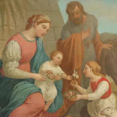 Dipinto Sacra Famiglia con Giovane Contadina