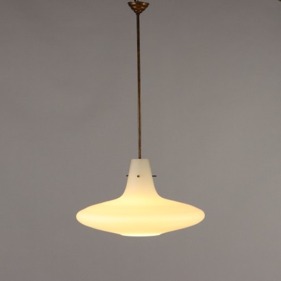 Vintage Suspension Lamp from the 1960s Brass Glass Lampshade