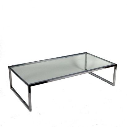 Large Vintage Coffee Table from the 1960s Metal Structure Glass Top