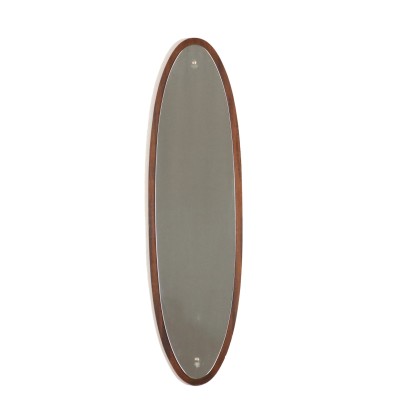 Vintage Oval-Shaped Mirror 1960s Teak Veneer Mirrored Glass