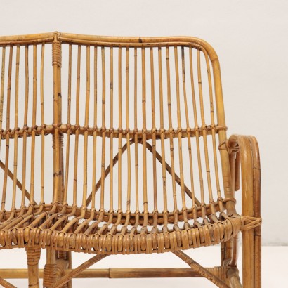 Canapé et paire de fauteuils, Trio de Sièges en Bambou des années 1950-1960