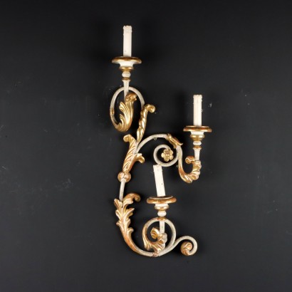 Baroque Style Wall Lamp Gilded and Carved Wood Mid XIX Century