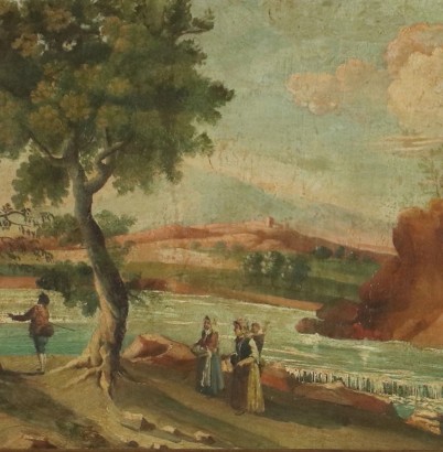 Paysage avec Figures, Huile sur Toile, Italie, XIX S.