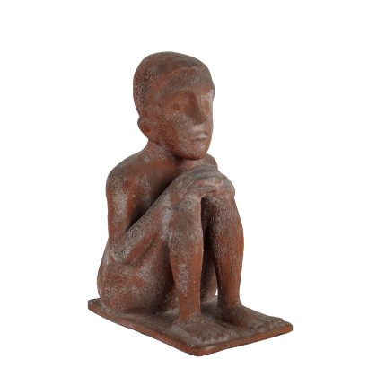 Sculpture Enfant Assis dans de Sac de Pin Terre Cuite Italie '900