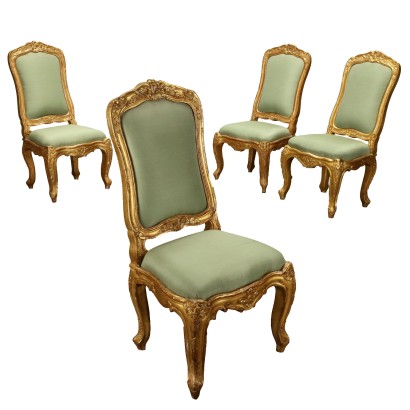 Groupe de 4 Chaises Anciennes Style Baroque Italie Fin du XIXe Siècle