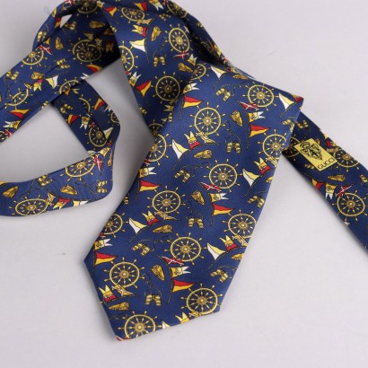 Vintage Gucci Krawatte der 70er Jahre Echte Blaue Seide Dekoriert