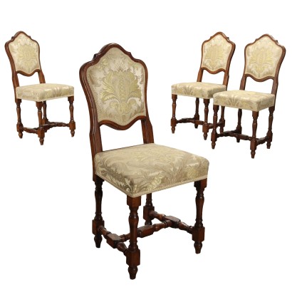Groupe de 4 Chaises Anciennes Style Baroque XIXe Siècle