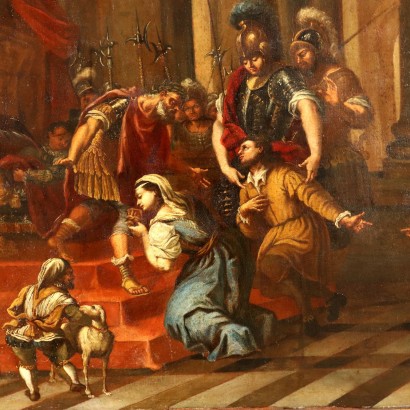 Painting Dario's family in front of, Dario's family in front of Alessa, Painting with scene of a historical episode