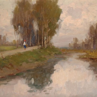 Painting by Romeo Borgognoni,Landscape with river,Romeo Borgognoni,Romeo Borgognoni,Romeo Borgognoni