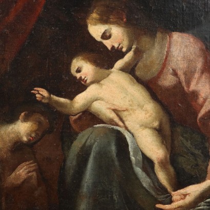 Tableau Ancien Vièrge Marie avec Enfant '600 Huile sur Toile Cadre