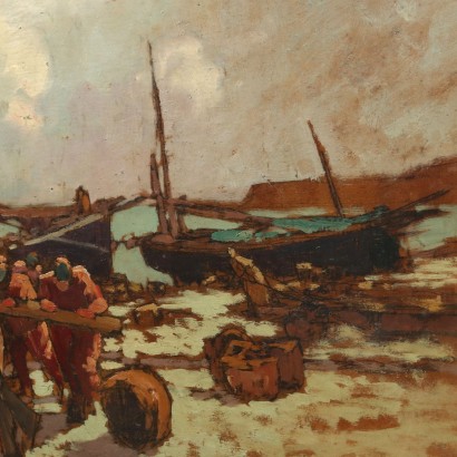Pintar barcos con pescadores