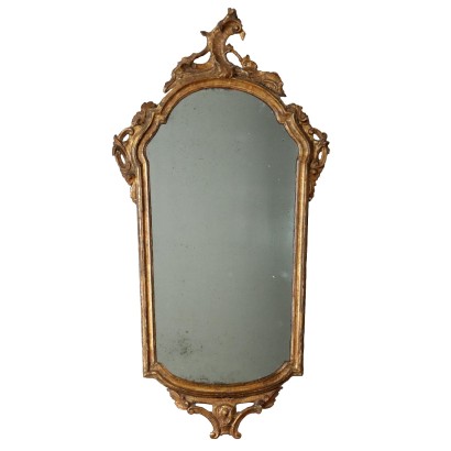 Antique Rococo Mirror Gilded Wood Italy Mid XVIII Century