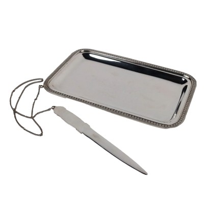 Vintage Paper Opener with Tray for Letter 1970s-80s Silver