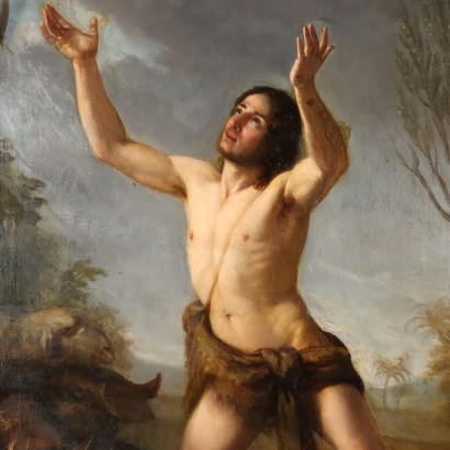 Antikes Gemälde Abel der die Opfer Darbringt Öl auf Leinwand XIX Jhd