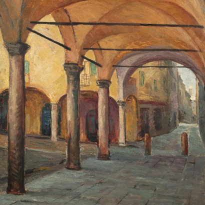 Ancient Painting Riccardo Viriglio City Glimpse '900 Oil on Wood
