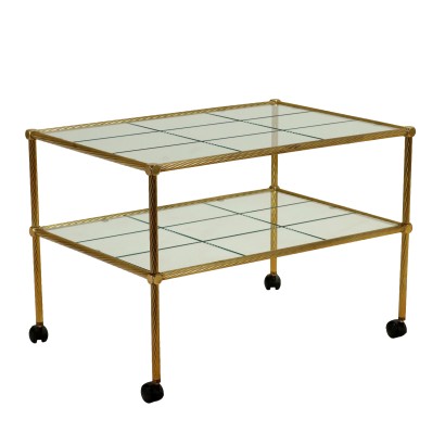 Vintage 1980s Service Cart Brass Structure Glass Top Italy