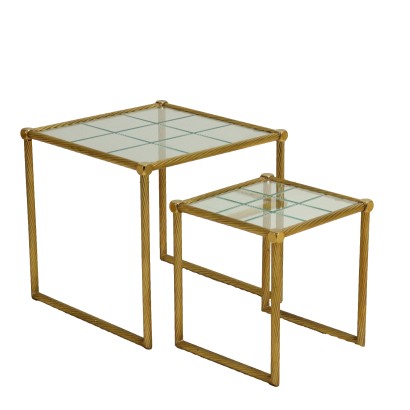 Pair of 1980s Vintage Coffee Tables Brass Glass Top