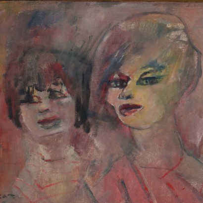 Contemporary Painting Mino Maccari Female Figures Canvas