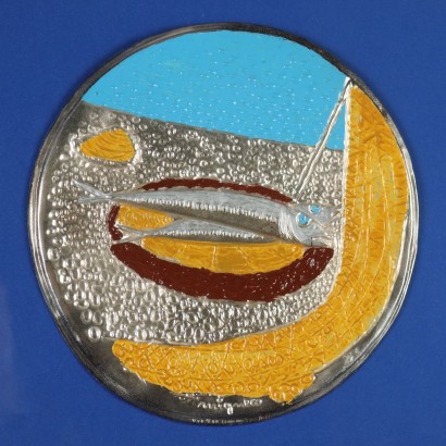 Zeitgenössischer Bas-Relief auf Silber Sardinen Migneco