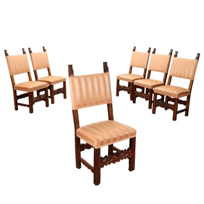 Group of 6 Baroque Chairs Early XVIII Century Walnut Padded Seat