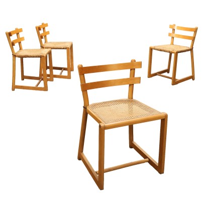 Vintage Stühle der 80er Jahre Buchenholz Wiener Stroh Sitze