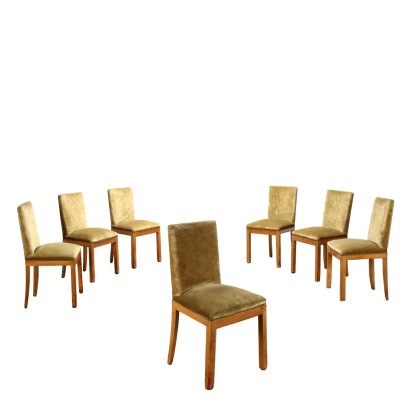 Vintage 1930s-40s Chairs Burl Veneer Beech Velvet Spring