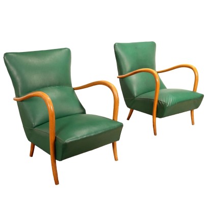 Pair of 1950s Vintage Armchairs Leatherette Italy
