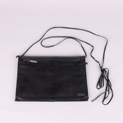 Vintage Schwarze Handtasche der 90er Jahre Schwarzes Leder