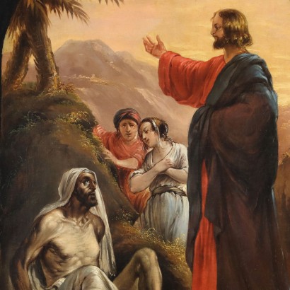Tableau Ancien La Résurrection de Lazarus 1844 Peinture Huile