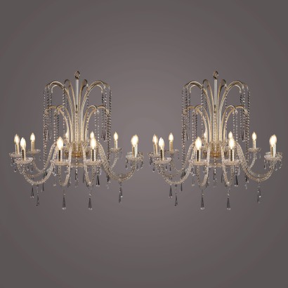 Pair of Antique Chandeliers Crystal Italy XX Century