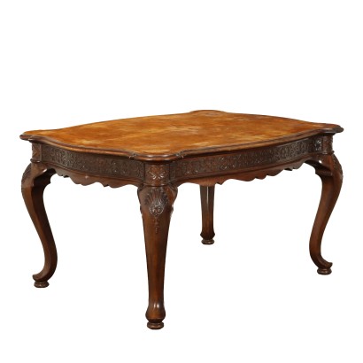 Table Ancienne en Style '900 Noyer Jambes Gravées
