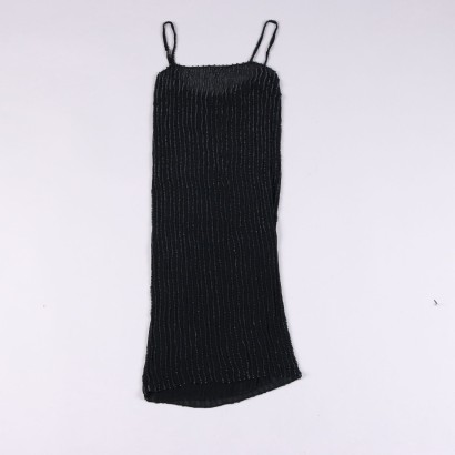 Vintage Black Evening Dress by Krizia Size 14 1970s Embroideries