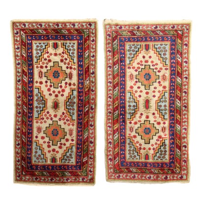 Paar Alte Samarkanda Teppiche Manciuria Baumwolle Wolle Handgefertigt