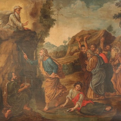 Antique Painting Moses Makes Water Flow from the Rock Canvas