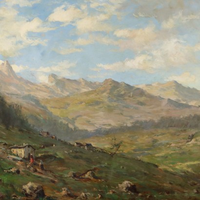 Tableau Ancien R. Viriglio Paysage de Montagne '900 Huile sur Toile