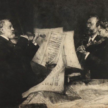 Alte Radierung F. Schmutzer Das Joachim Quartett 1904 Druck