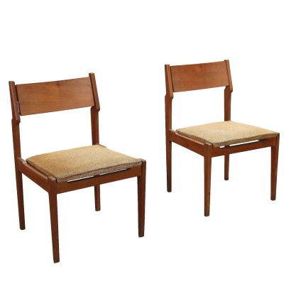 Paar Vintage Stühle der 50er Jahre Holzstruktur Stoffsitze Mobiliar