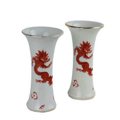 Paar Vasen aus Meissen Porzellan Rotes Drache '900