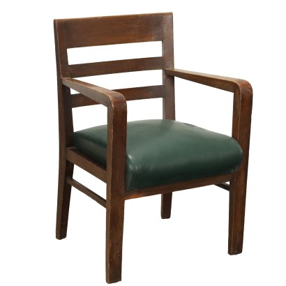 Vintage Stuhl mit Armlehnen aus Eiche und Kunstleder der 40er Jahre