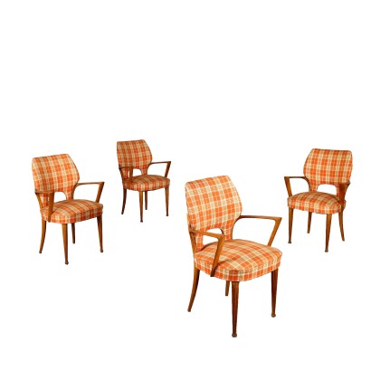 Vintage Stühle mit Armlehnen aus Buche und Stoff Italien 50er Jahr
