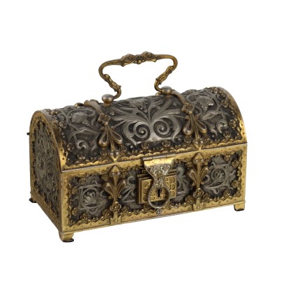 Alte Art Nouveau Kiste aus Bronze Samtinnenraum Europa XX Jhd